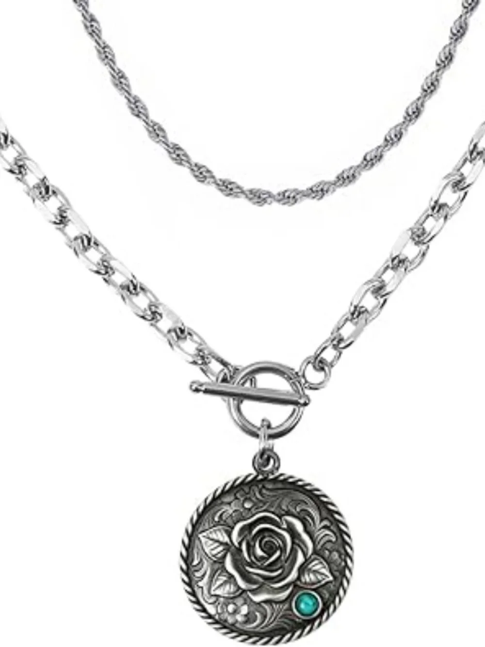 Boho Cowgirl Layered Necklace Rose and Turquoise Western Jewelry NEW - Picture 2 of 3